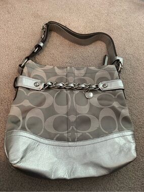 Coach Signature Silver Logo Hobo Bag